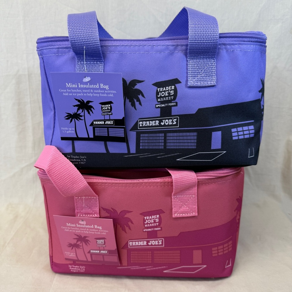 NWT Trader Joe's Mini Insulated Bag Set of 2 Pink & Lavender - Limited Edition
